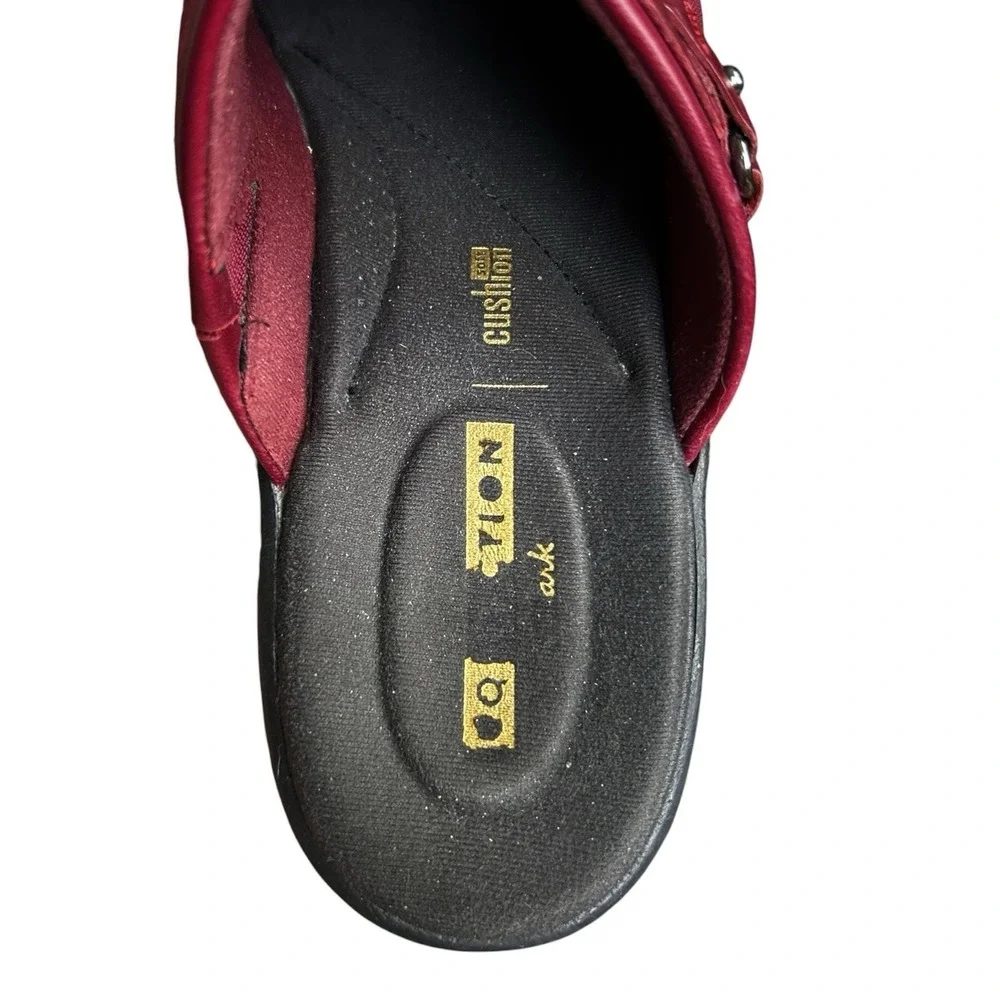 CLARKS Delana Amber Mule Womens 8 Red Leather Slip On Comfort Wedge Clog - Picture 7 of 10